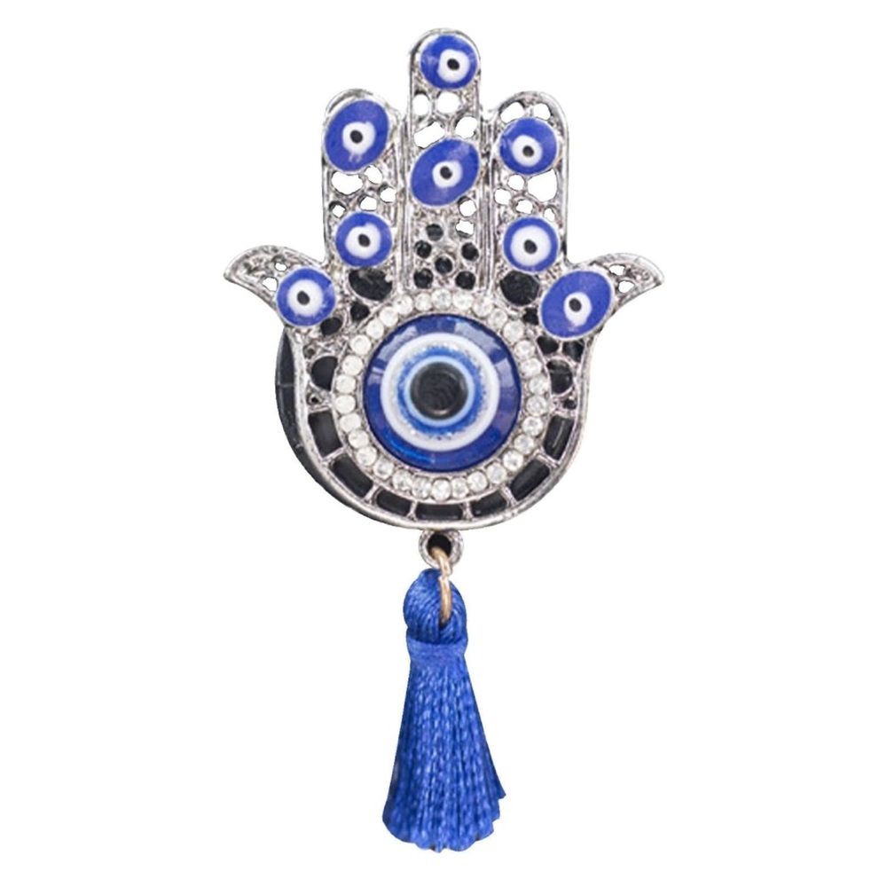 Hamsa Hand Emblem With Blue Tassel - Evil Eye Car Vent Clip